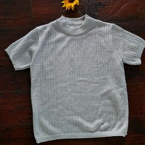 Norton McnaughtonVintage Silver Metallic Knit Short Sleeve Sweater